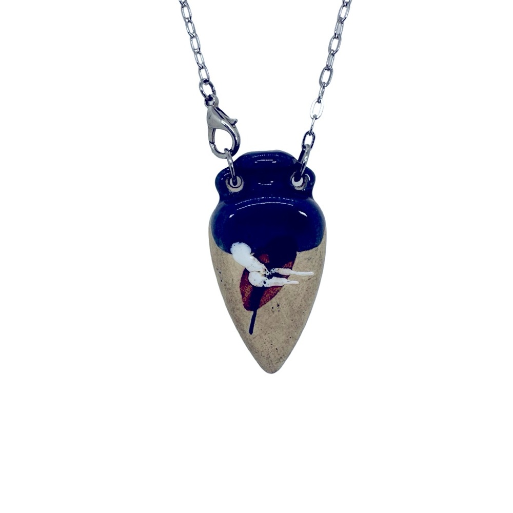 Handmade, one of a kind Chicago artist, silver necklace hand painted 11 in NWT